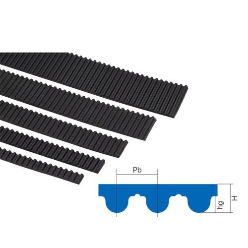 Dimensions of HTD roll time belt from 1 to 3 cm